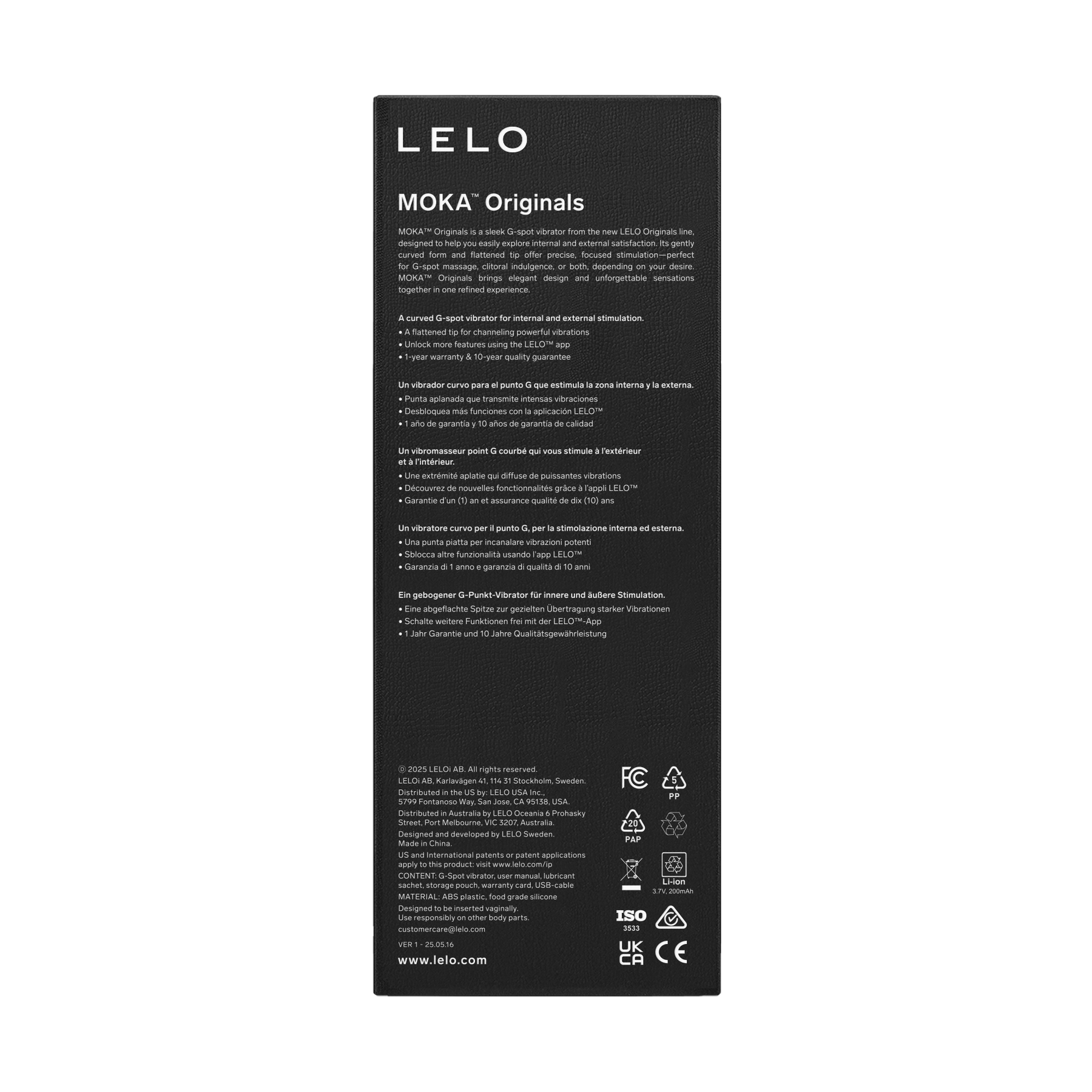 LELO MOKA Originals with App Control G-Spot Vibrator G点按摩棒