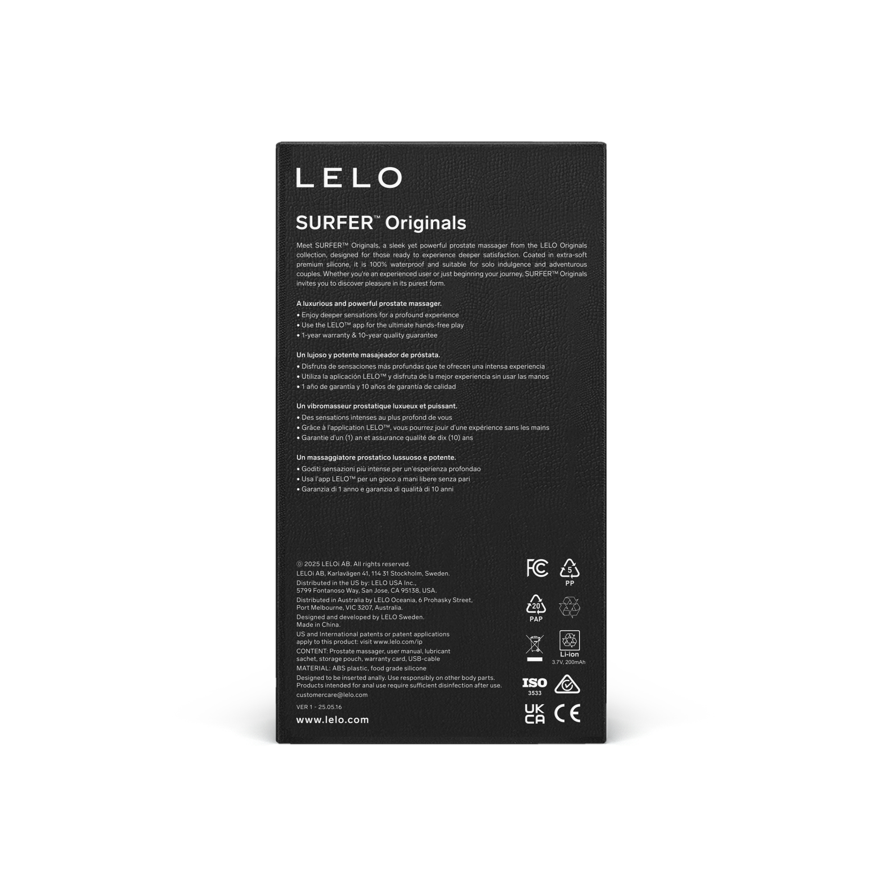 LELO SURFER Originals with App Control Prostate Massager 前列腺按摩器