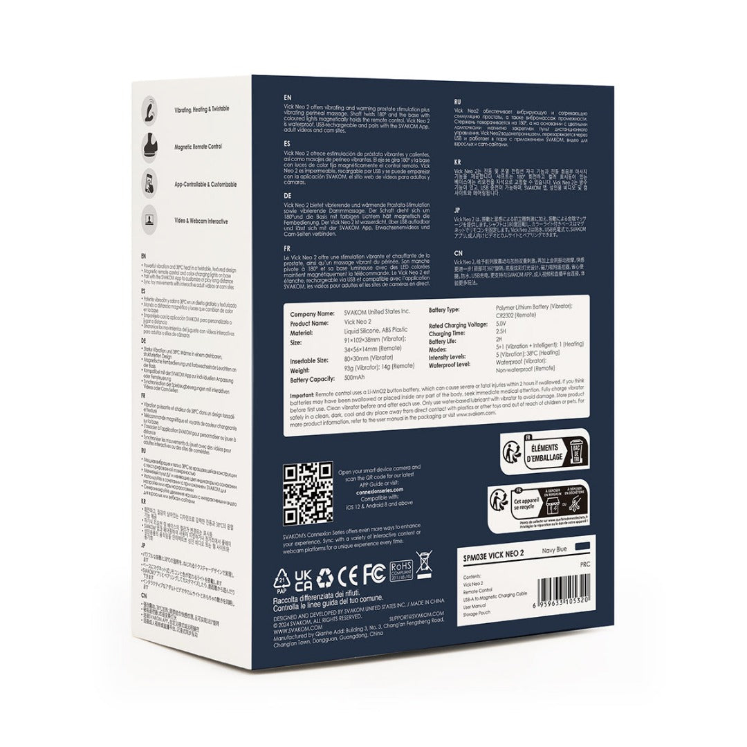 SVAKOM Vick Neo 2 App-Controlled Heating Prostate Vibrator SVAKOM Vick Neo 2 应用程序控制加热前列腺振动器