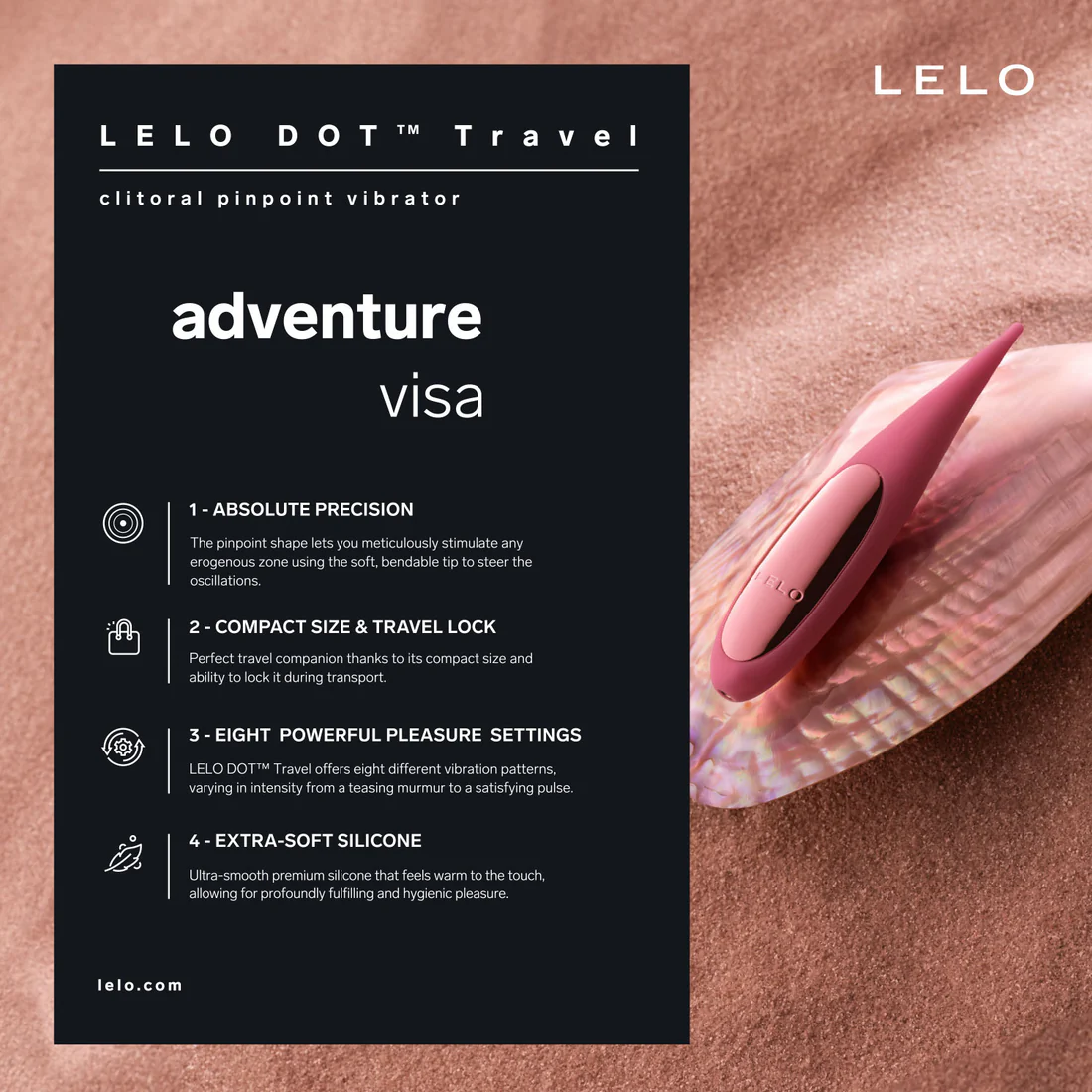 Lelo - Dot Travel Rechargeable Clitoral Pinpoint Vibrator Purple and Pink
