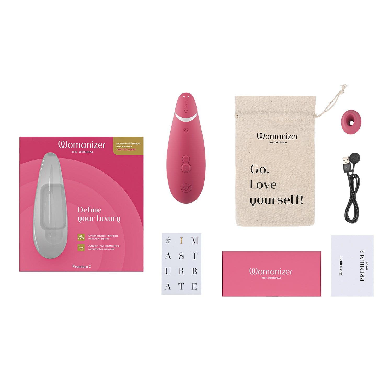 Womanizer - 优质 2 硅胶可充电阴蒂刺激器 5 种颜色