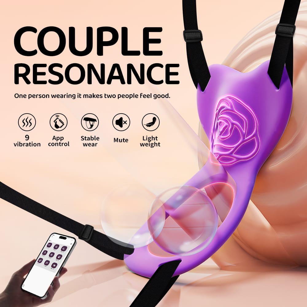 YEAIN Purple Rose Couple Resonance Vibrating Ring – App-Control Smart Intimacy Device YEAIN 紫玫瑰情侣共振振动环充电APP无线遥控震动器