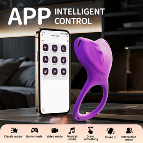 YEAIN Purple Rose Couple Resonance Vibrating Ring – App-Control Smart Intimacy Device YEAIN 紫玫瑰情侣共振振动环充电APP无线遥控震动器