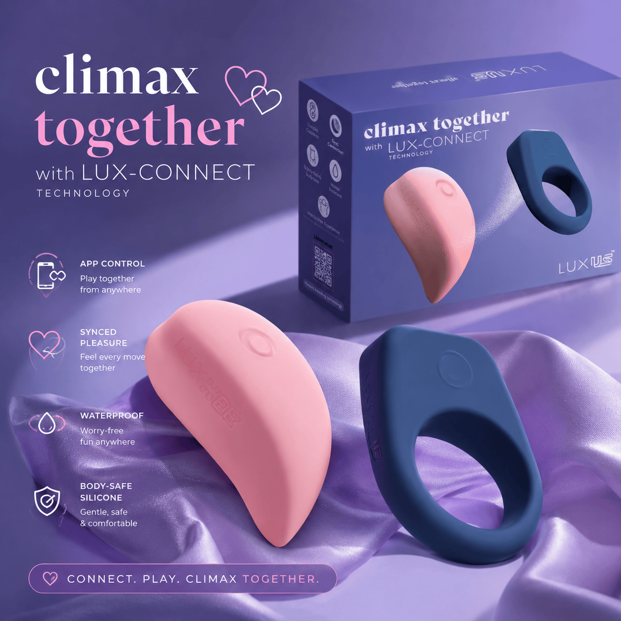 Kiiroo - Luxus App-Controlled Clit Massager Cock Ring Couple's Massager Set (Pink/Blue)