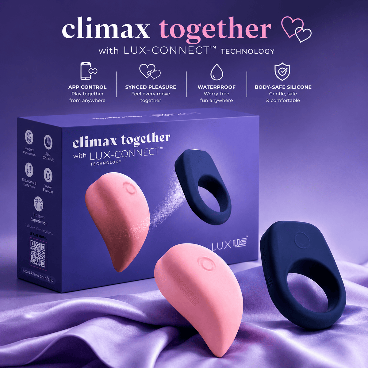 Kiiroo - Luxus App-Controlled Clit Massager Cock Ring Couple's Massager Set (Pink/Blue)