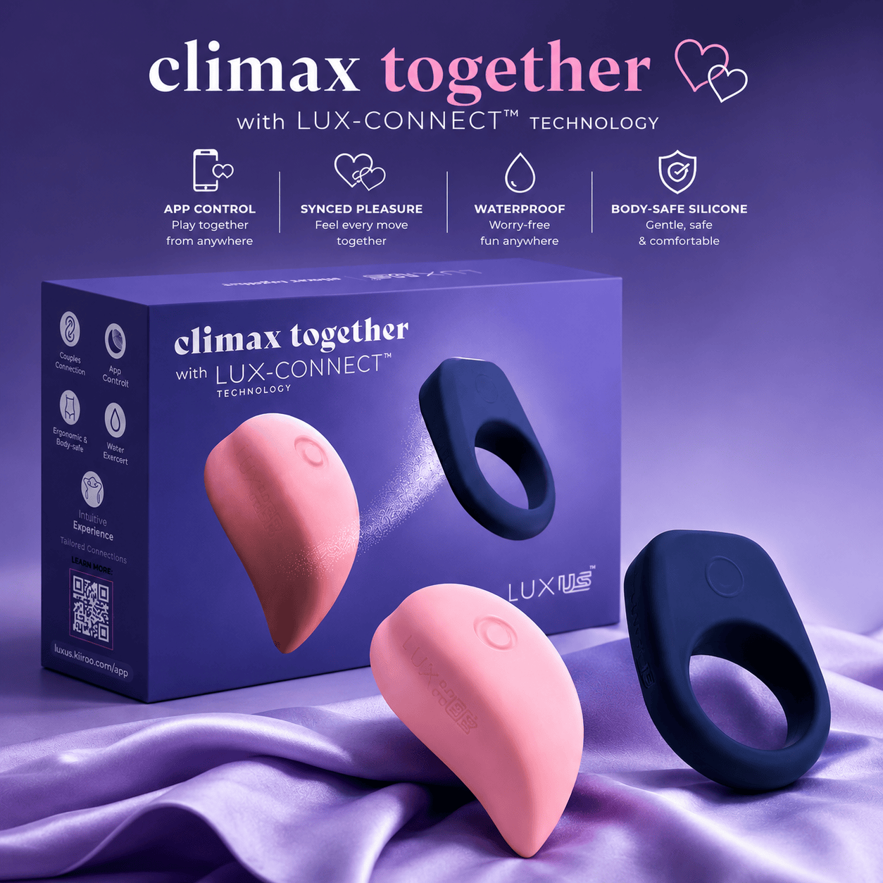 Kiiroo - Luxus App-Controlled Clit Massager Cock Ring Couple's Massager Set (Pink/Blue)