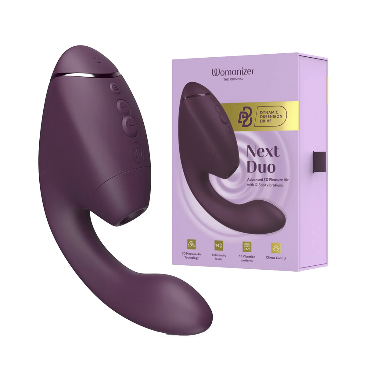 Womanizer - Next Duo Dual Stimulator with Pleasure Air  Dark Purple  and  Dusky Pink