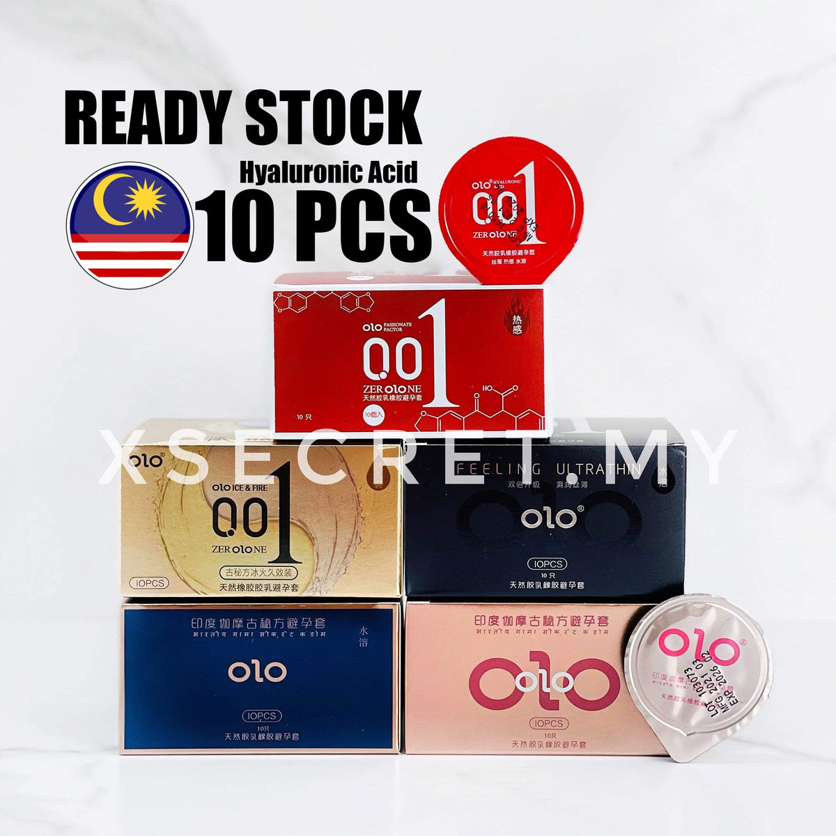 OLO 001 安全套 10Pcs Kondom 0.01mm 最薄持久 OLO 0.01 安全套超薄避孕套水基天然乳胶 Kondom Tahan Lama